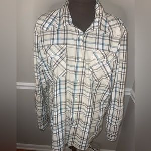 Mens Wrangler Retro Snap Button Up‎ Plaid Long Sleeve Shirt Size XL Western Wear